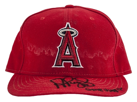 2012 Albert Pujols Game Used, Signed and Inscribed Los Angeles Angels Hat (MLB Authenticated & Player LOA)